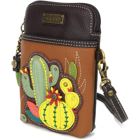 Plant Life Collection Multicolor Cactus Crossbody Cell Phone Purse - Brown - Picture 3 of 5